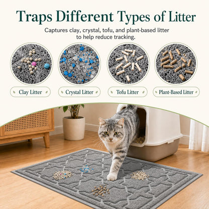 Cat Litter Mat, Easy Clean Trapping PVC Mat with Waterproof Backing and Non Slip Bottom, Scatter Control Pad for Litter Box, 35.4"X23.6", Dark Grey
