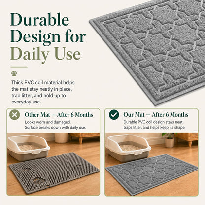 Cat Litter Mat, Easy Clean Trapping PVC Mat with Waterproof Backing and Non Slip Bottom, Scatter Control Pad for Litter Box, 35.4"X23.6", Dark Grey